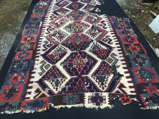 Fantastic kilim fragment. East Anatolia, most probably Reyhanli tribal group. Size is cm 115x200 ca. Datable 1840/1860. Incredibly beautiful natural saturated colors. Great pattern.         