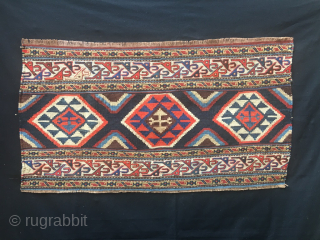 Shahsavan Mogan Savalan bedding bed side panel
Sumack/flatweave mafrash long panel.
Cm 55x102
Late 19th or early 20th century
In great condition.
See John Wertime "Sumack Bags" page 136/7
See also its interesting caption.

Please email carlokocman@gmail.com

   