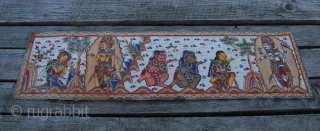 Balinese vintage, ink drawn & hand painted strip made of waxed cotton, with a story from Ramayana, one of the great epics of the Hindi literature. Bali island, Indonesia, mid 20th century.  ...