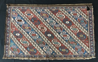 Dragon sumack mafrash panel. Khyzy village, north of Baku. Rare & beautiful. Cm 62x102. Late 19th c. Wonderful soft colors. Condition issues: one hole, lower border needs conservation. First pic shows part  ...