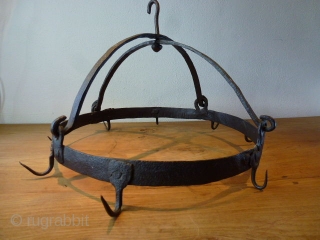 Something different: Wrought iron game rack. !9th century or earlier. Imho should be at least 200 years old. European. Hand forged. Size is cm 44 diameter. Weight is 3.5 kg ca. In  ...