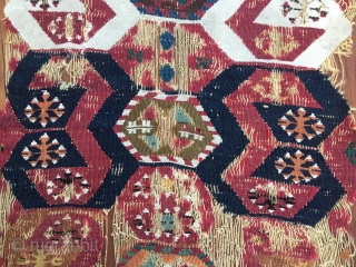 Colors. Color fans only. East Anatolian kilim fragment. Reyhanli tribal group. Cm 40x320 ca. 1800/1850. Fantastic saturated dyes. Ram horns all over. In bits & pieces but still a giant.   