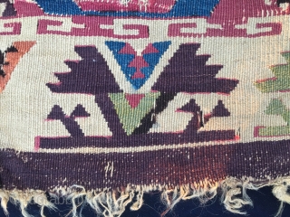 Colors. Color fans only. East Anatolian kilim fragment. Reyhanli tribal group. Cm 40x320 ca. 1800/1850. Fantastic saturated dyes. Ram horns all over. In bits & pieces but still a giant.   