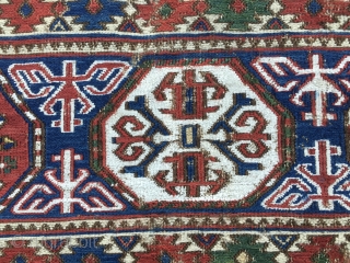 Extremely rare & beautiful. Azerbaijan. North of Baku. Khizy/Xizi. Shirwan? Mafrash sumack side /long panel. Datable 1880sh. Rare & beautiful. Now available.
P.S. According to "MAFRASH", the well known book by Siawosch Azadi  ...
