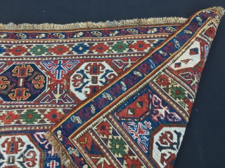 Extremely rare & beautiful. Azerbaijan. North of Baku. Khizy/Xizi. Shirwan? Mafrash sumack side /long panel. Datable 1880sh. Rare & beautiful. Now available.
P.S. According to "MAFRASH", the well known book by Siawosch Azadi  ...