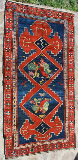 This is a lovely antique Caucasian rug from Karabagh area, datable to the end of 19th/beginning of the 20th century. Great, floral & abstract pattern, good colors, some old restorations. size is  ...