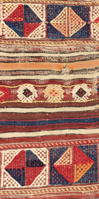 Bergama cicim fragment. Cm 60x94 ca. Probably 3rd q 19th c. Sweet, decorative piece from Western Anatolia. Natural dyes. One of two.           