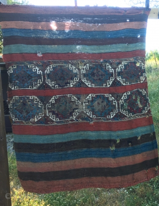 Wrecked but interesting Anatolian cuval/storage bag.  Well antique, imho 1880/1890. Crazy (or sophisticated?) amateurs only.                 