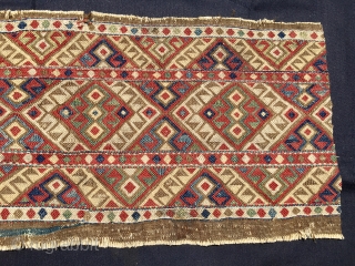 Sumack mafrash side panel. Cm 36x90. 4th q 19th c. Kurdish? Shahsavan? Sinanli? This time cannot decide, need help for right attribution. Great natural saturated colors. Very fine weave. A beautiful tribal  ...