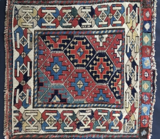 Shahsavan Sumack khorjin bag face. Cm 54x58. 1880sh. The rich and proud weaver could afford to buy little, expensive fuchsine, while for the others went on as usual......with natural dyes. Note the  ...