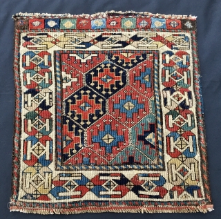 Shahsavan Sumack khorjin bag face. Cm 54x58. 1880sh. The rich and proud weaver could afford to buy little, expensive fuchsine, while for the others went on as usual......with natural dyes. Note the  ...