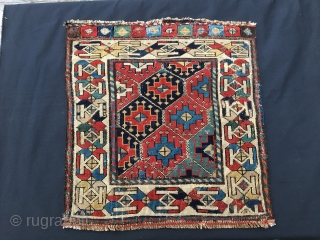 Shahsavan Sumack khorjin bag face. Cm 54x58. 1880sh. The rich and proud weaver could afford to buy little, expensive fuchsine, while for the others went on as usual......with natural dyes. Note the  ...