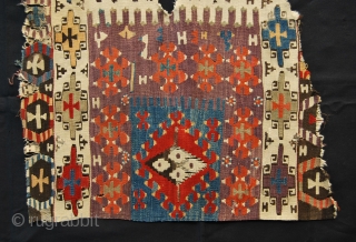 Western Anatolia kilim fragment. Aydin area. Size is cm 77x77. Second half 19th century. Great colors. See more pics on fb: https://www.facebook.com/media/set/?set=a.10152675583659258.1073741953.358259864257&type=1

           