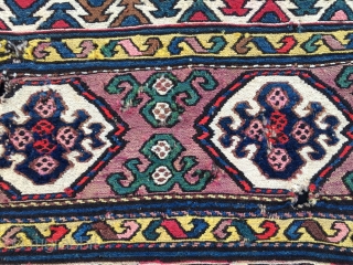 Wild & primitive weaving Shahsavan sumack end panel. Cm 46x55. End 19th century, at the time of discovery of first aniline, for them amazing colors. A very strong yellow dominates the scene.  ...