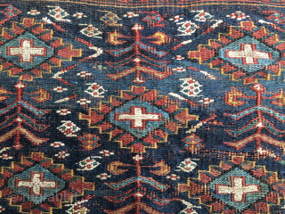 Afshari sumack mafrash side panel. Cm 30x55 ca. Probably 1890 if not earlier. This bag travelled a lot in the years, going from collector to collector. I had Sale price. Offers welcome.
Please  ...
