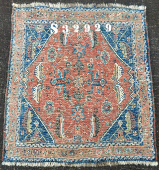 SUMMER SALE!
Qashqai full pile khorjin bag face. 
Cm 60x64 
Early 20th century. if not earlier. 
Beautiful, proportioned, interesting and... not expensive. 
Natural dyes. 
In good condition. 
The numbering on the back might  ...