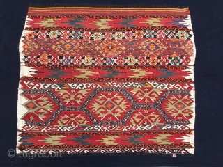 Eastern Anatolia, probably Mut region, grain bag face. Cm 90x105. 1st q 20th c. Very intriguing, colorful & elaborate pattern. They used goat hair for warp. Lovely, decorative tribal item.   