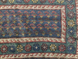 Bakhtiari Char Mahal pile long panel. Cm 57x99. 100/120 years old. Probably ex mafrash or tacheh. Primitive, tribal, awesome. Interesting pattern, wonderful saturated natural dyes. See indigo blue, green, yellow, brick red,  ...