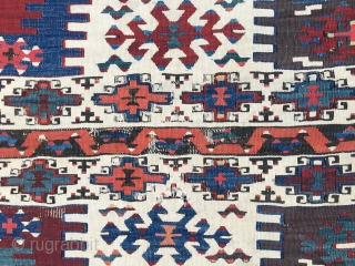 Colors! This kilim strip is a marvel of colors and graphics. East Anatolia, probably Reyhanli tribal group kilim strip. Cm 77x289. Mid 19th century. Wool on wool plus some hard to find  ...