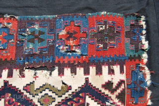 Wonderful East Anatolian kilim fragment. Cm 190x120 ca. At least early 19th century. Fantastic dyes. Wool, cotton, metal thread. 
See more pics on fb: http://www.facebook.com/media/set/?set=a.10151115881319258.496610.358259864257&type=1

        