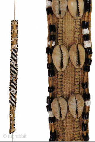 Kuba people beaded headband - Congo. Mid 20th century or earlier. Cm 73x3 ca. Raffia, cowry shells, beads.
Such headbands were worn by nobles of Kuba royal families. They were the sign of  ...