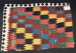 Qashqai kilim fragment. Cm 43x75. At least end 19th c. Very very fine weaving. Super natural saturated colors. A real small jewel.           