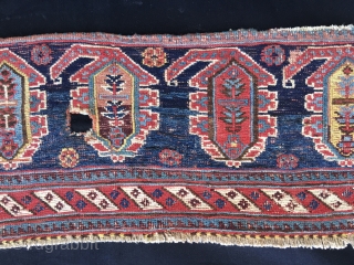 Antique South Persian mafrash panel with colorful both design.
Cm 30x110 ca
End 19th century
Great pattern and great colors. Six lovely boteh of different color
Condition issue: one hole to report.
Please email carlokocman@gmail.com   