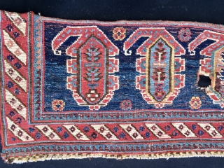 Antique South Persian mafrash panel with colorful both design.
Cm 30x110 ca
End 19th century
Great pattern and great colors. Six lovely boteh of different color
Condition issue: one hole to report.
Please email carlokocman@gmail.com   