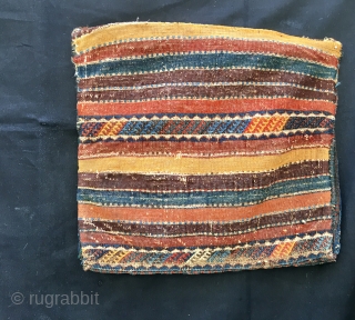 Jaff Kurd bag with diamonds spread allover. Pile rug with a rare and wonderful, striped kilim back. Size is 48x54 ca. Datable to the end of 19th century. Diamond pattern. Inside border  ...