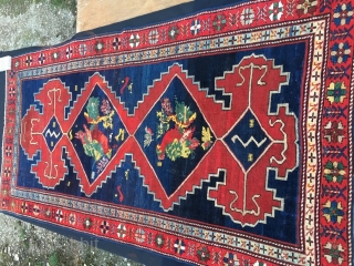 Karabagh rug, cm 118x235, ft 3.8x7.7, early 20th century or older, lovely pattern, great dyes, some minor old restorations, in good conditions. For more pics pls see: http://www.facebook.com/media/set/?set=a.10150457751649258.422451.358259... 
 Please email carlokocman@gmail.com 