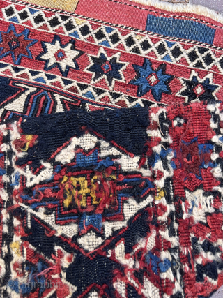 Rare if not unique design on this Caucasian sumack bag face. Frankly I thought it was/it is a Shahsavan item. Actually so rare that nobody really knows. I also thought it could  ...