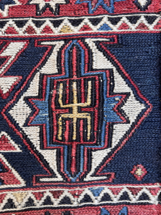 Rare if not unique design on this Caucasian sumack bag face. Frankly I thought it was/it is a Shahsavan item. Actually so rare that nobody really knows. I also thought it could  ...