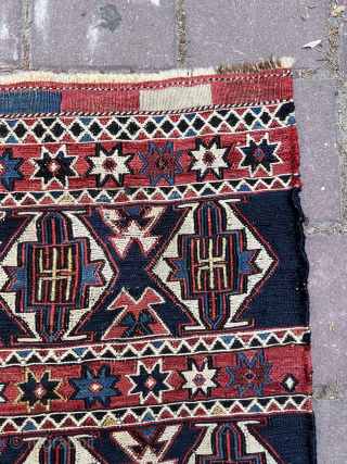 Rare if not unique design on this Caucasian sumack bag face. Frankly I thought it was/it is a Shahsavan item. Actually so rare that nobody really knows. I also thought it could  ...