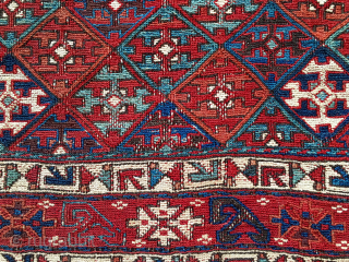 Shahsavan/Khamseh sumack saddle bag face eyecandy. 
Cm 48x65. End 19th c. 
This is a super piece, my friends, a rare pearl! ...and extremely beautiful!
Great saturated colors. Have a good look at them!
Very  ...
