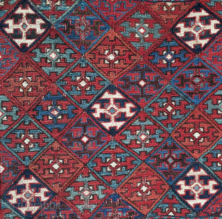 Shahsavan/Khamseh sumack saddle bag face eyecandy. 
Cm 48x65. End 19th c. 
This is a super piece, my friends, a rare pearl! ...and extremely beautiful!
Great saturated colors. Have a good look at them!
Very  ...