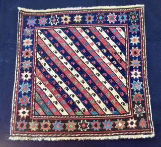 Stars & Stripes & Colors!!!!
Shahsavan beautiful..let's say awesome sumack bag face!
Cm 46x46 ca. 
Late 19th or early 20th century.... if not before. 
Fantastic pattern with stars in the wide border and diagonal  ...