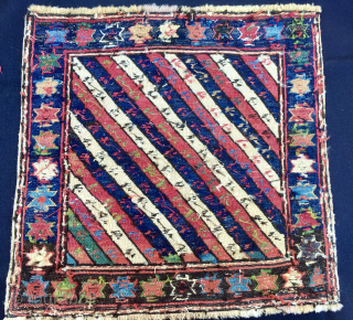 Stars & Stripes & Colors!!!!
Shahsavan beautiful..let's say awesome sumack bag face!
Cm 46x46 ca. 
Late 19th or early 20th century.... if not before. 
Fantastic pattern with stars in the wide border and diagonal  ...