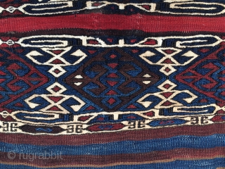 One more storage bag/cuval from Eastern Anatolia. Cm 126x136. Lovely pattern, coarse sumack weave, great natural colors. Two tiny repairs. In good condition. Want more storage bags? Ask please.
    