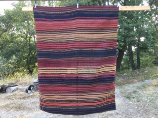 Colorful striped kilim. Cm 155x205. Eastern Anatolia. Very nice kilim with embroidery. Good condition apart from a few small holes.             