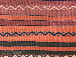 Colorful striped kilim. Cm 155x205. Eastern Anatolia. Very nice kilim with embroidery. Good condition apart from a few small holes.             