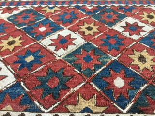 1001 Star Shahsavan Sumack mafrash long panel. Cm 40x108. Wonderful pattern with the ceiling of every Nomad: the sky filled with stars. Lovely natural saturated colors: yellow, green, blue, madder red. White  ...
