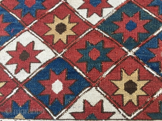 1001 Star Shahsavan Sumack mafrash long panel. Cm 40x108. Wonderful pattern with the ceiling of every Nomad: the sky filled with stars. Lovely natural saturated colors: yellow, green, blue, madder red. White  ...