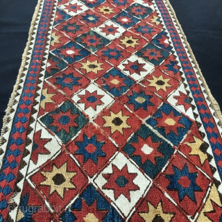 1001 Star Shahsavan Sumack mafrash long panel. Cm 40x108. Wonderful pattern with the ceiling of every Nomad: the sky filled with stars. Lovely natural saturated colors: yellow, green, blue, madder red. White  ...