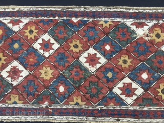 1001 Star Shahsavan Sumack mafrash long panel. Cm 40x108. Wonderful pattern with the ceiling of every Nomad: the sky filled with stars. Lovely natural saturated colors: yellow, green, blue, madder red. White  ...