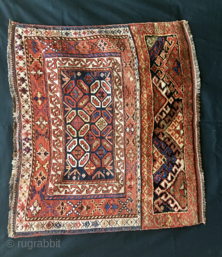 Watch the Dragons in the cage! 
Lori/Bakhtiari imho, but it could well be Qashqai.......or? 
Sumack & pile weaving.
Size is cm 88x102 
Interesting pattern with dragons in the central field, or? 
Is it  ...