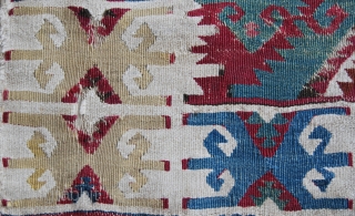 Adana kilim fragment. Mounted on canvas. Cm 136x86. Mid or second half 19th century. Bold colors, great character, poor condition, proud output. Hang it in your sitting room! Not exp.
More pics? See:  ...