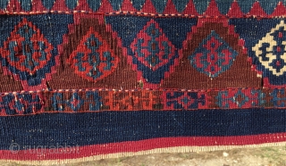 Color kilim wonder fragment. Cm 60x115 ca. 1860sh. South East Anatolia, could be Malatya area. If you succeed to bypass the condition issues of this fabulous fragment you will enjoy the wonderful  ...