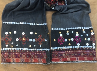 Nuristan. Jumlo or woman wedding dress from Kohistan/Nuristan, Northern Pakistan and Afghanistan. Heavily silk embroidered on black cotton, with lots of white and copper plastic buttons, metal roundels, lead beads, etc. Early  ...