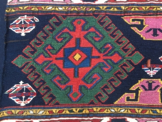 Top Sumack Shahsavan mafrash end panel. Cm 46x54. 1880sh. Deeply saturated natural colors in a very bold combination. Finest possible weave. In mint condition. A real jewel. Not to miss.   