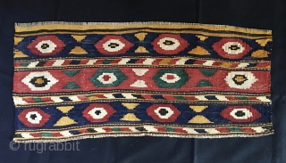 Caucasian flat weave mafrash long panel. Cm 46x96. Most probably Kazak, Bordjalu village. Macro pattern with lovely colors. In good condition.
            